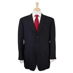 Hickey Freeman Solid Black 3-Btn Wool Suit 43R